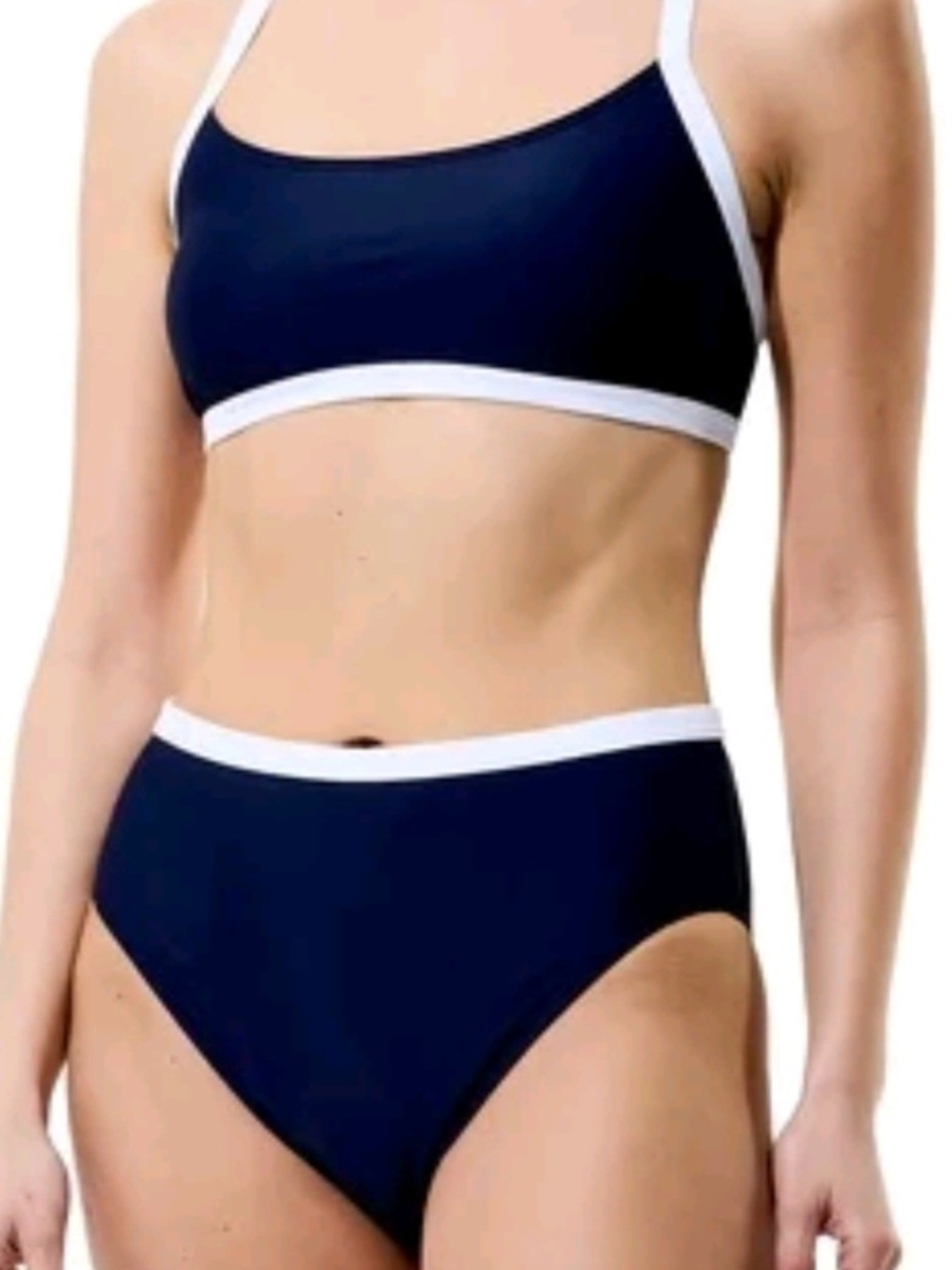 Speedo Navy Blue Bikini Set with White Trim